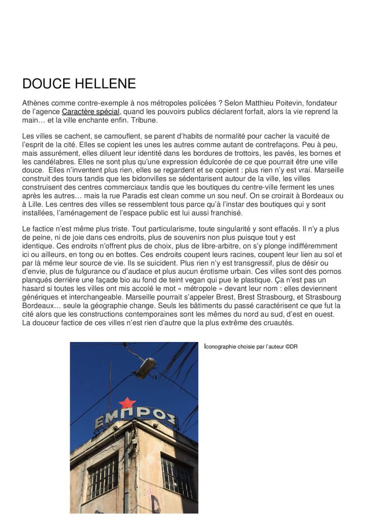 Douce Hellene - Textes & Tribunes - Matthieu-Poitevin Architecture - Caractère Spécial