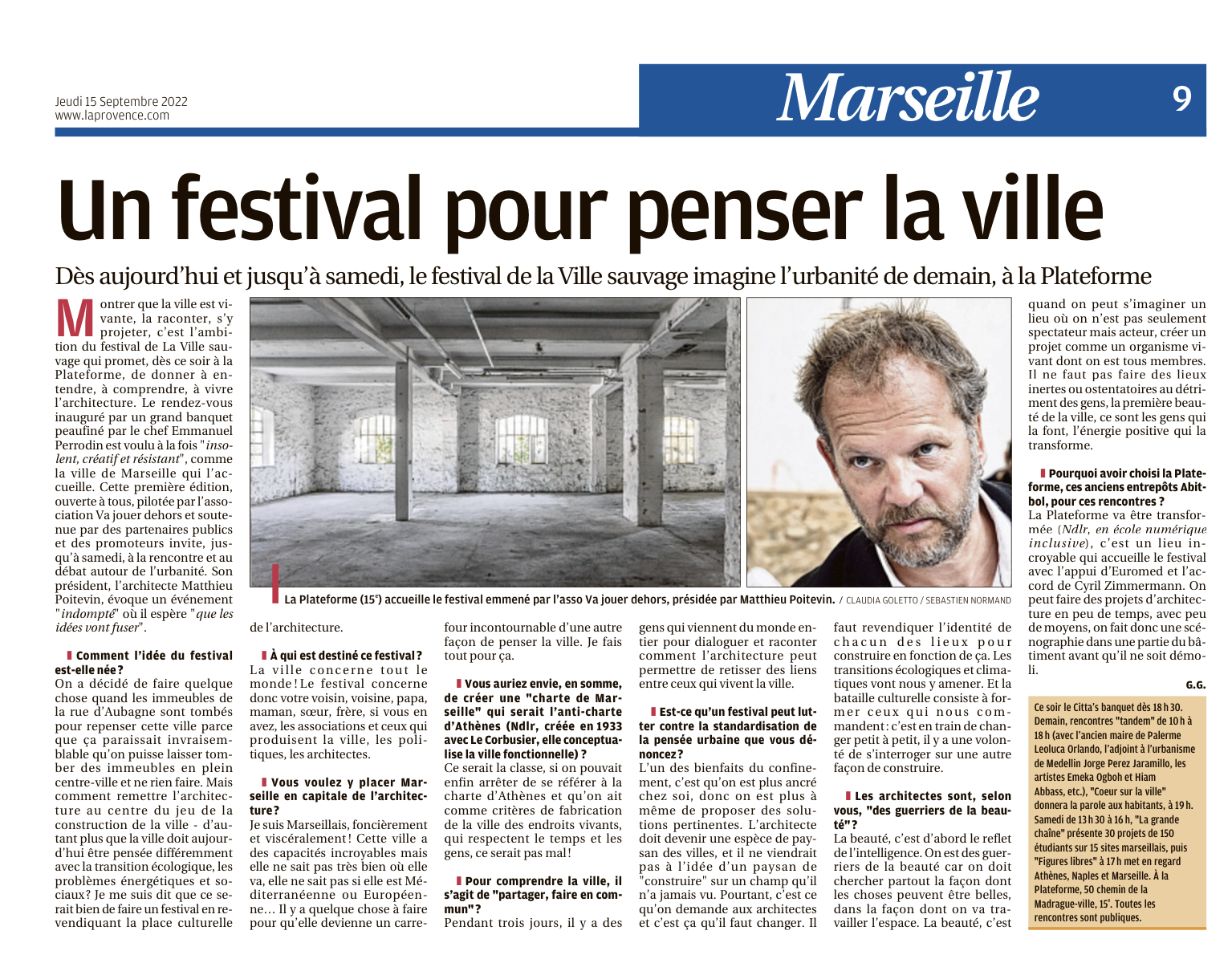 La Provence, Festival de la Ville Sauvage, Marseille, Matthieu Poitevin, association Va Jouer Dehors