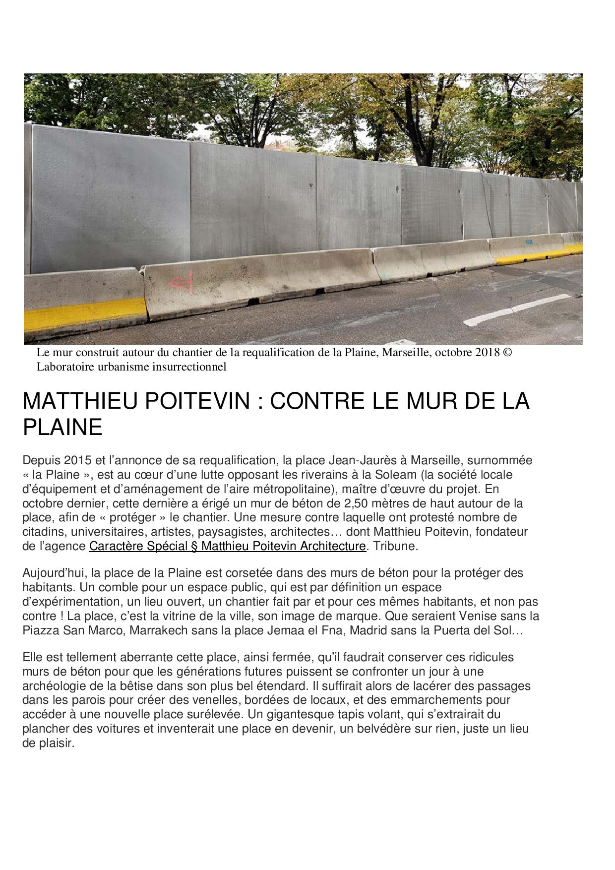 Le mur construit autour du chantier de la requalification de la Plaine - Laboratoire Urbanisme Institutionnel - octobre 2018